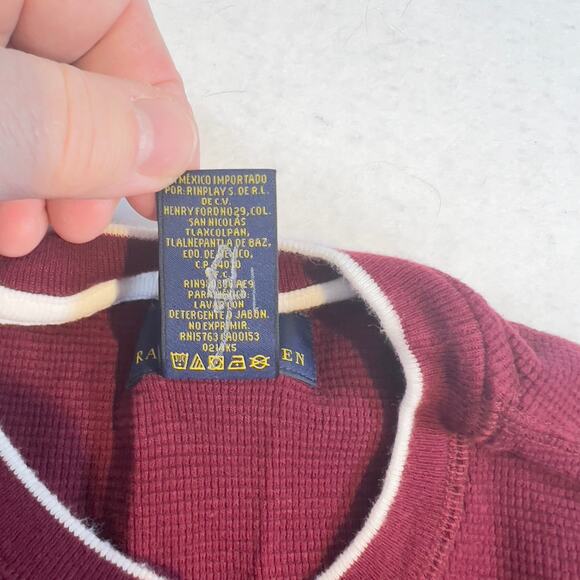 Polo Ralph Lauren Long Sleeve Shirt Men 2XL Waffle Knit Burgundy White Pony Logo - Picture 5 of 9